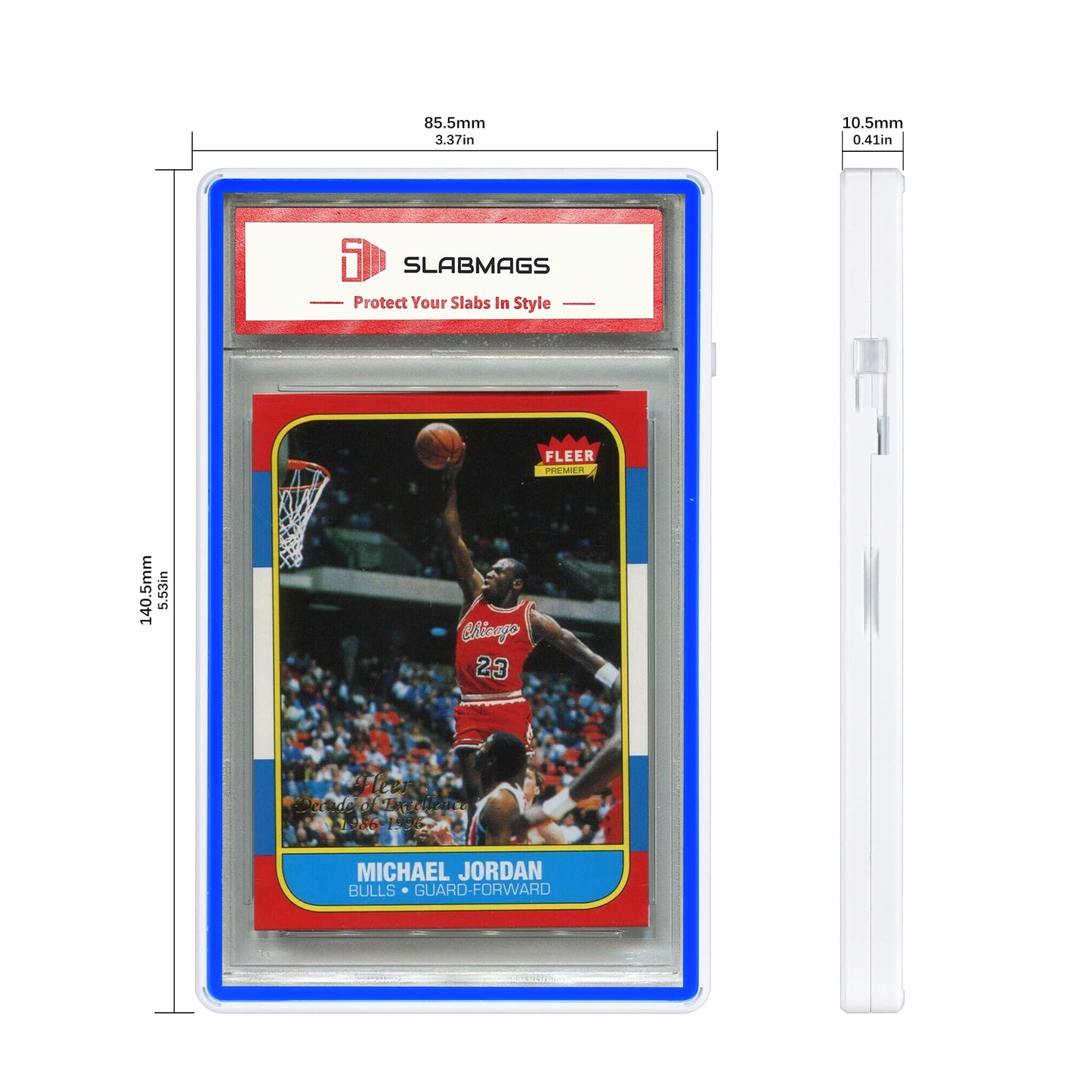 Color Glass Series Standard PSA Slabmags - White with Blue Glass - SM-PSA-WHT-BLU