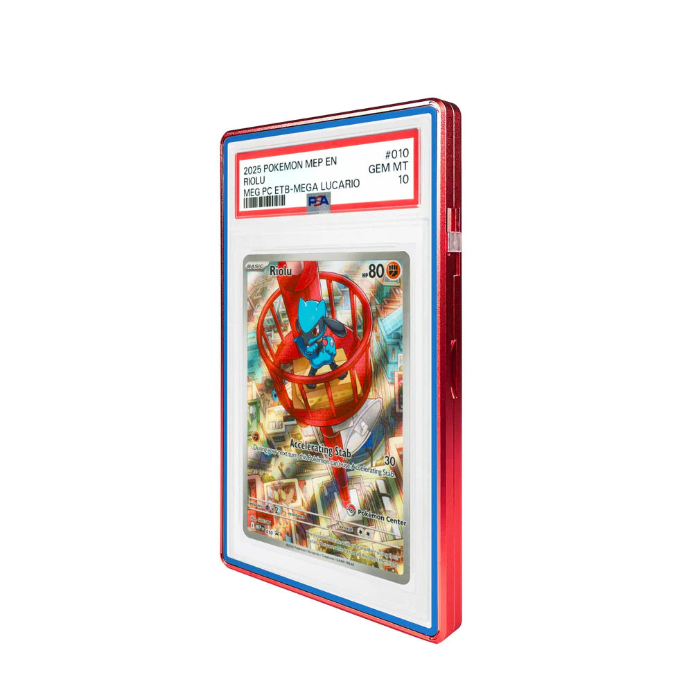 Color Glass Series Standard PSA Slabmags Case - Matte Red With Blue Glass Border