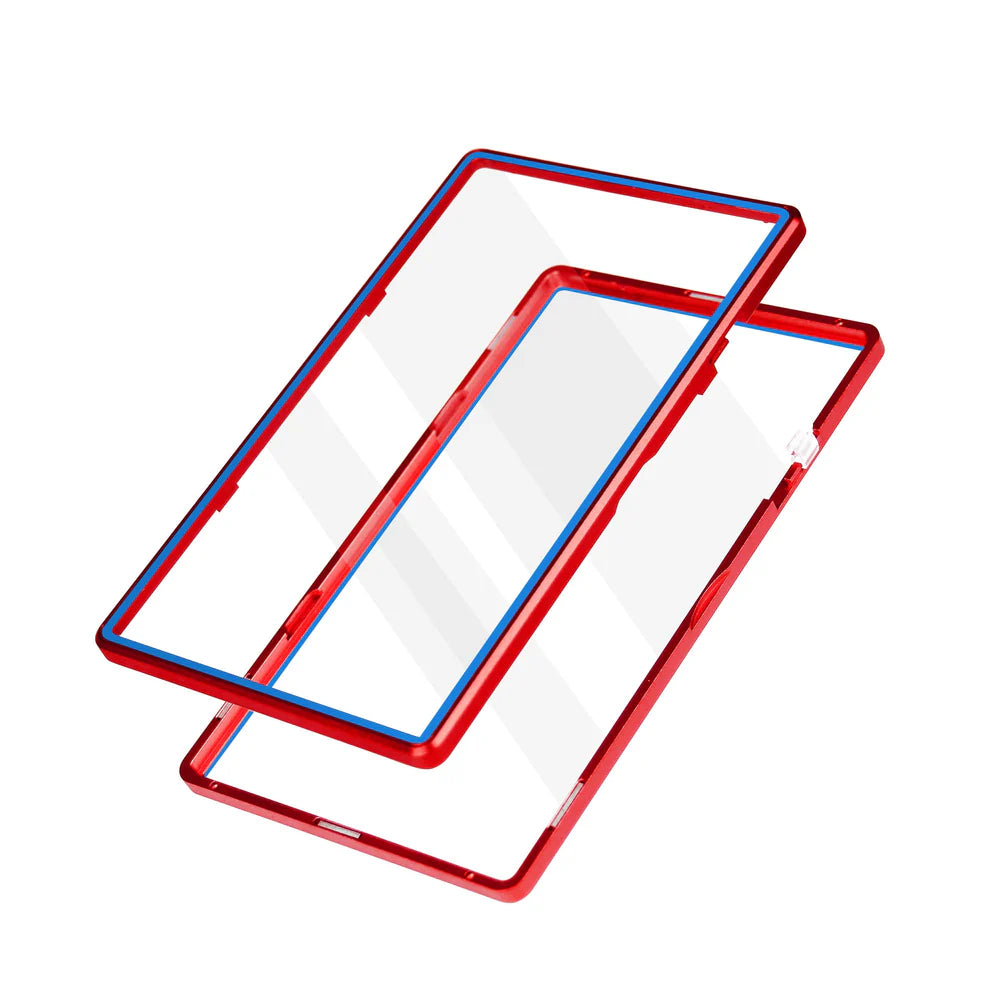 Color Glass Series Standard PSA Slabmags Case - Matte Red With Blue Glass Border